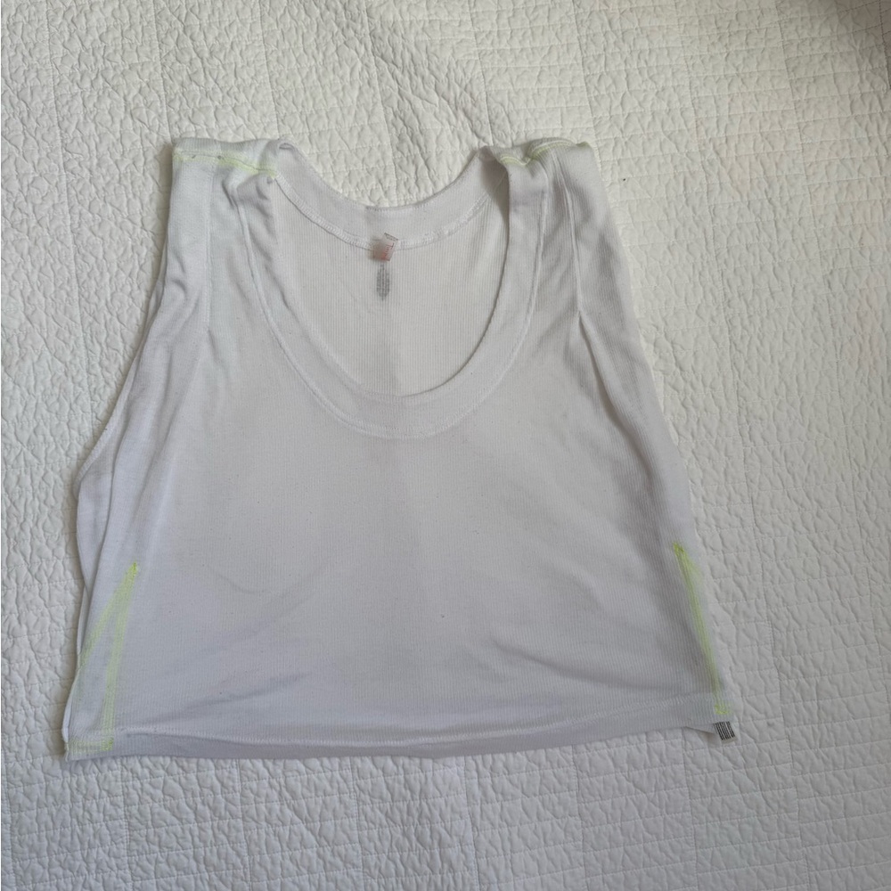 Free People Movement White Ribbed Top With Neon Stitching